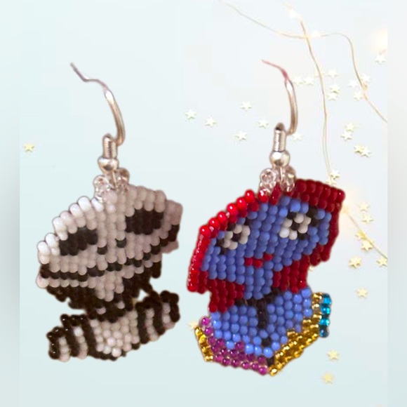 Handcrafted Jack & Sally Bead Earrings Nightmare Before Christmas Holiday Charm - Picture 4 of 4